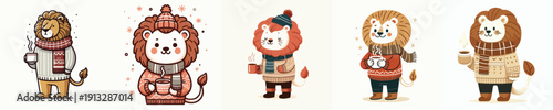 lion vector drinking winter coffee