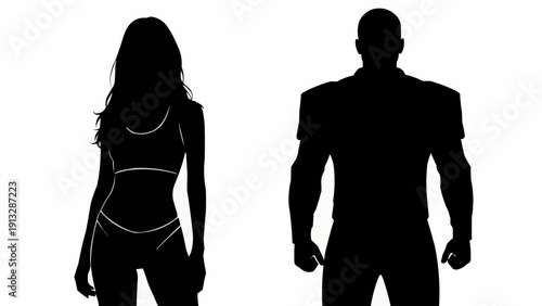 Silhouette of a Man and Woman Standing Side by Side.