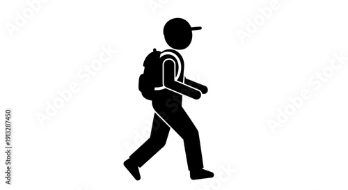 Man Walking with Backpack Silhouette Isolated on White Background