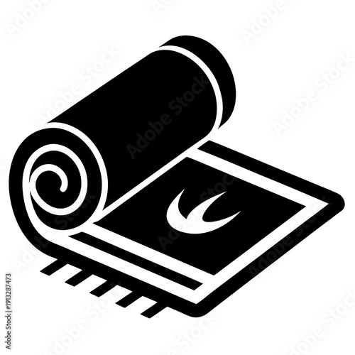 A black and white icon of a rolled up mat