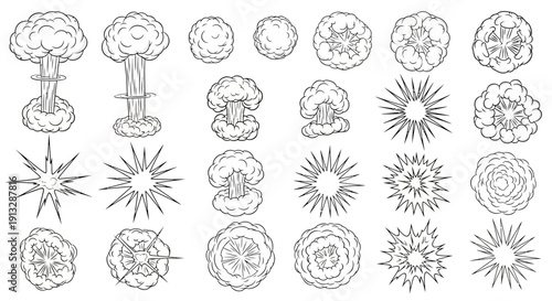 Explosion Illustrations Set Isolated on White Background