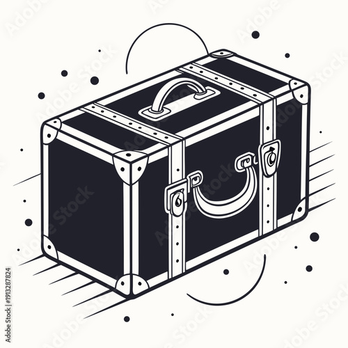 A black suitcase with metal accents and a handle