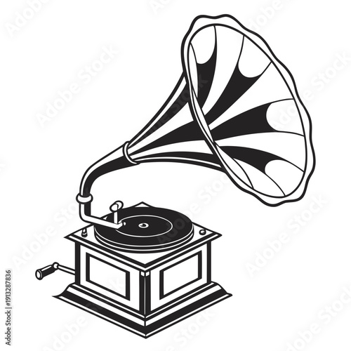 A gramophone with a horn on top