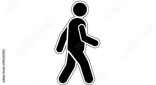 Black Silhouette of Man Walking Isolated on White Background