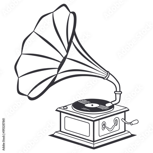 A gramophone with a horn on top