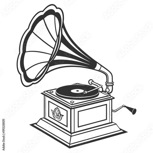 A gramophone with a horn and a record on it