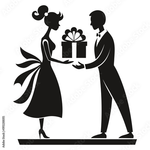 A man giving a gift to a woman