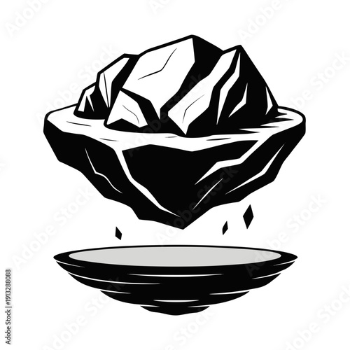 A black and white illustration of an iceberg melting