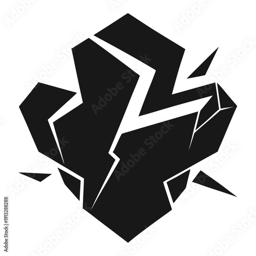 A black and white graphic of a broken object