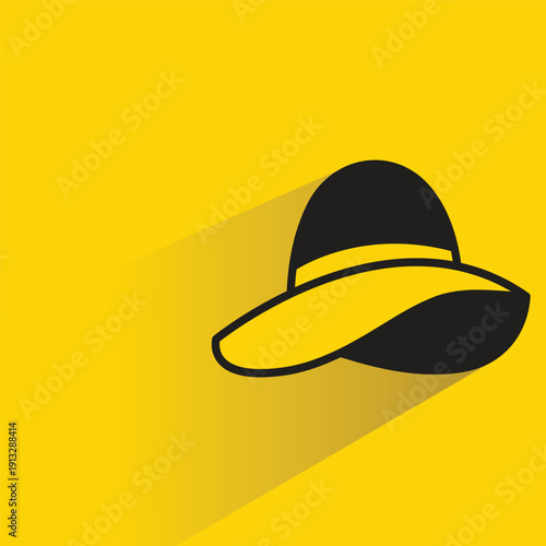 fashion women hat icon with shadow on yellow background