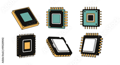 CPU Line art vector soft tone color illustration