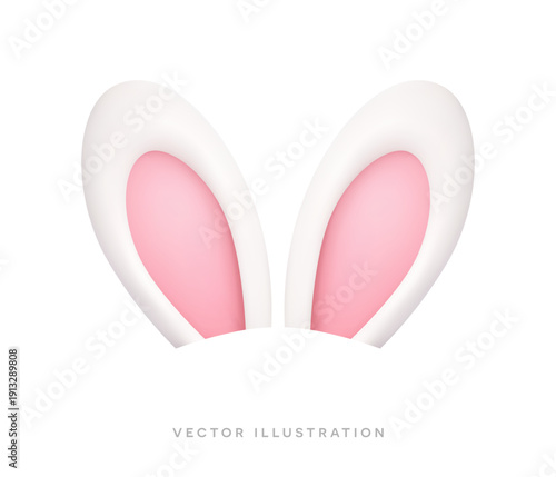 Bunny ears isolated on white background. Minimal pastel 3D Easter vector illustration