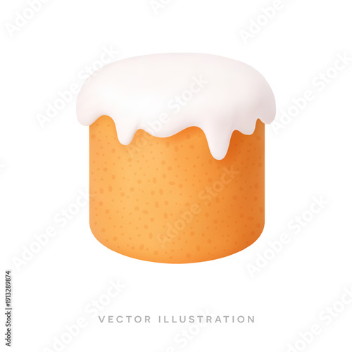 Easter cake with white icing glaze. Sweet festive bakery vector illustration 3D realistic icon