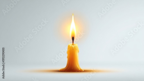 Wallpaper Mural Single lit candle with warm glow on white background. Torontodigital.ca