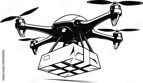 MobileBlack and white vector of drone carrying package 1