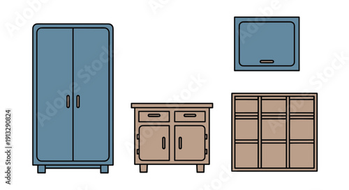 Cupboard Line art colorful digital illustration abstract elegant tone