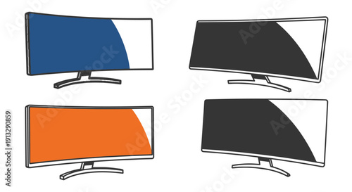 Curved Monitor Line creative tone color illustration