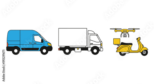 Delivery Vehicles line art color illustration soft tone abstract vector