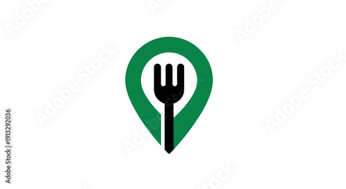 Modern food location logo design featuring a fork inside a map marker.