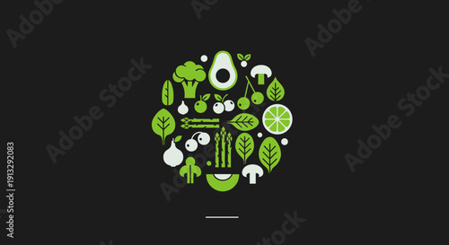 Fresh organic food collection arranged in a circular design vector illustration.
