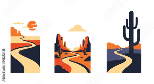 Desert Trail Line modern soft tone illustration