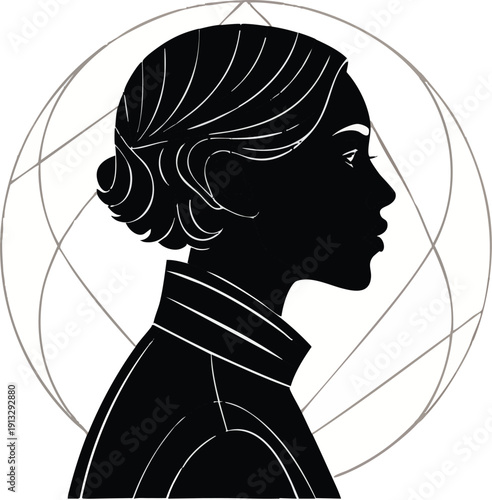Untitled-5Elegant Female Profile Silhouette with Geometric Halo for Modern Branding and Fashion.eps