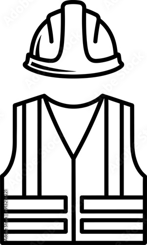 Construction worker safety gear with hard hat and reflective vest