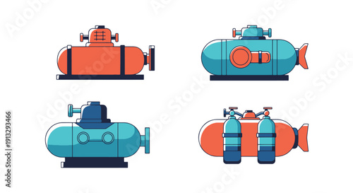 Diving Tank Line art soft elegant color illustration