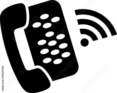 Voip telephone internet connectivity symbol black and white icon