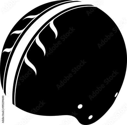 A black and white illustration of a motorcycle helmet with a visor and ventilation holes