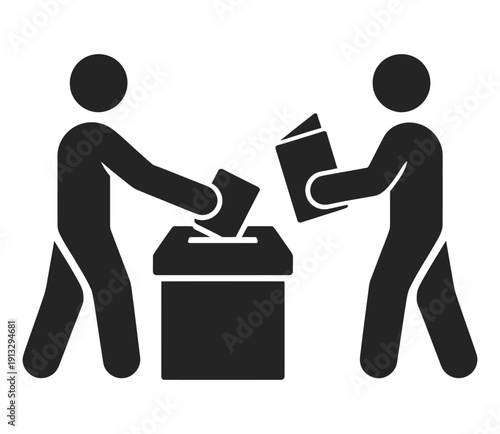 receptionist on reception desk and visitor icon, modern flat vector graphic showing office employee welcoming client at front desk, clean minimal style symbol for clinic, company lobby, and service ce