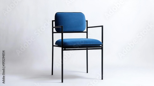 Modern Blue Upholstered Dining Chair Against White Background