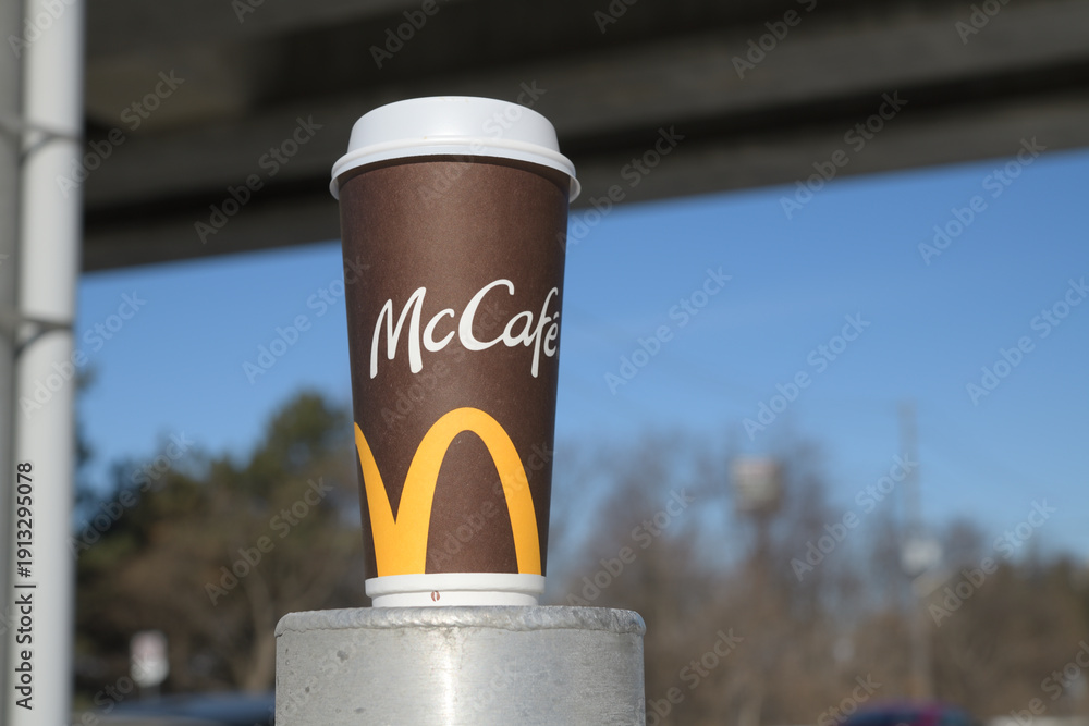 Fototapeta premium McDonald's Canada McCafé large beverage cup outdoors in Toronto