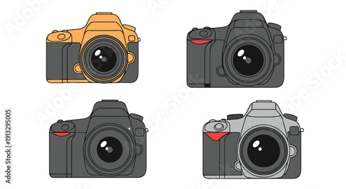DSLR Camera Line art clean bright color illustration