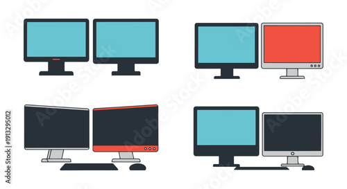Dual Monitor Line soft tone color vector
