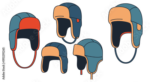 Earflap Hat Line art clean bright color illustration