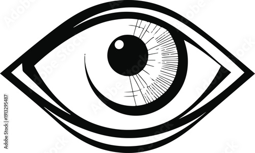  Minimal black and white vector illustration of eye with digital scanning lines 3