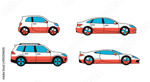 Electric Cars Line filled art flat design soft abstract tone illustration