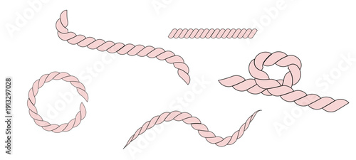Rope collections isolated PNG. Brushes rope patterns, hand drawn vector illustration