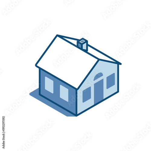 Isometric vector linear icon of a private house, in color on a white background, sale and purchase of real estate or construction of a house