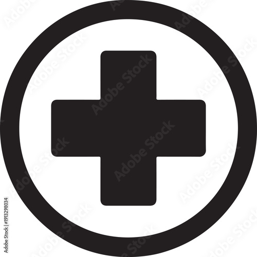 Medical cross inside circle vector icon minimalist flat silhouette