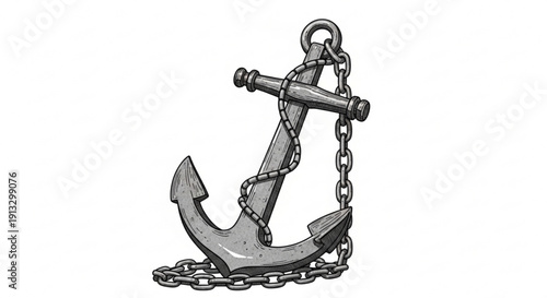 Vintage anchor symbol with chain on white background nautical icon for stability and hope