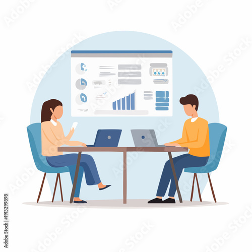 Creative Startup Team Meeting Illustration – Modern Faceless Flat Design
