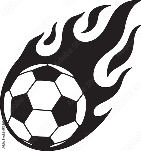 Flaming Soccer Ball Silhouette – Fire Football Sports Black and White Vector Illustration