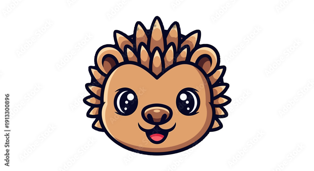 Fototapeta premium Cute happy hedgehog head smiling, isolated white background