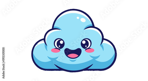 Joyful Cute Cloud Character Smiling with Rosy Cheeks on Isolated White Background