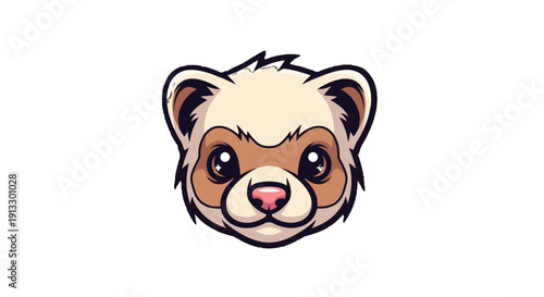 Cute Ferret Head Cartoon Character with Gentle Expression on Isolated White Background