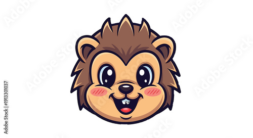Adorable Hedgehog Head Cartoon Character Smiling Happily with Teeth Showing on Isolated White Background