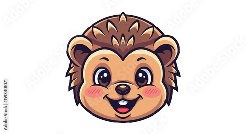 Adorable Blushing Hedgehog Head Cartoon Character Smiling Sweetly on Isolated White Background