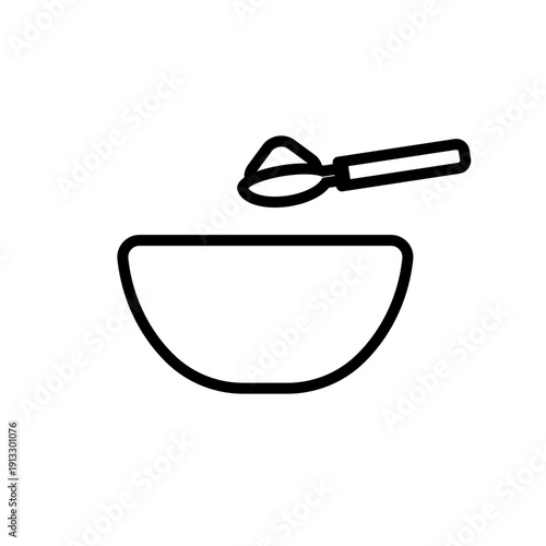 ボウルとスプーンの調理工程アイコン ミニマル線画